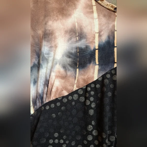 The Pyramid Collection Y2K Mixed Print Asymmetric Hemline Velvet Sheer Polkadot - Picture 6 of 11